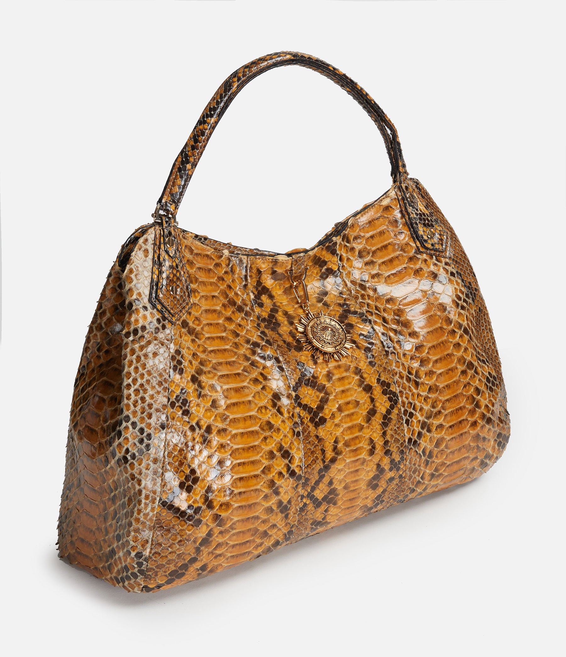 Hobo Tote in Golden Tan Python with Gold Hardware