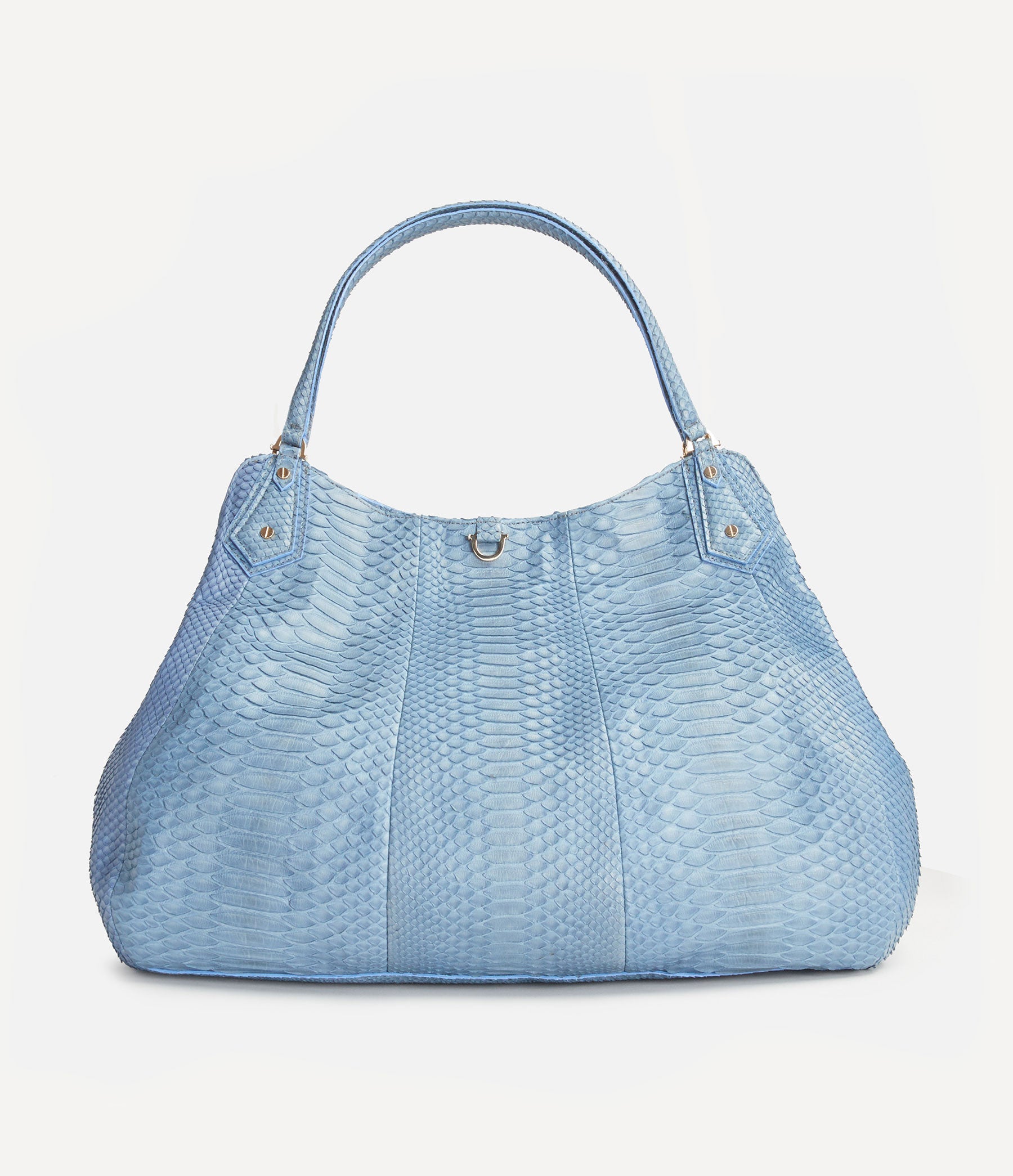 Hobo Tote in Cornflower Blue Python with Gold Hardware