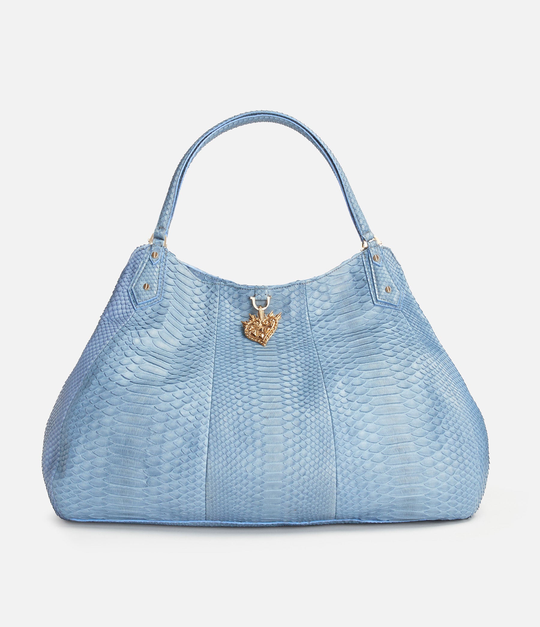 Hobo Tote in Cornflower Blue Python with Gold Hardware