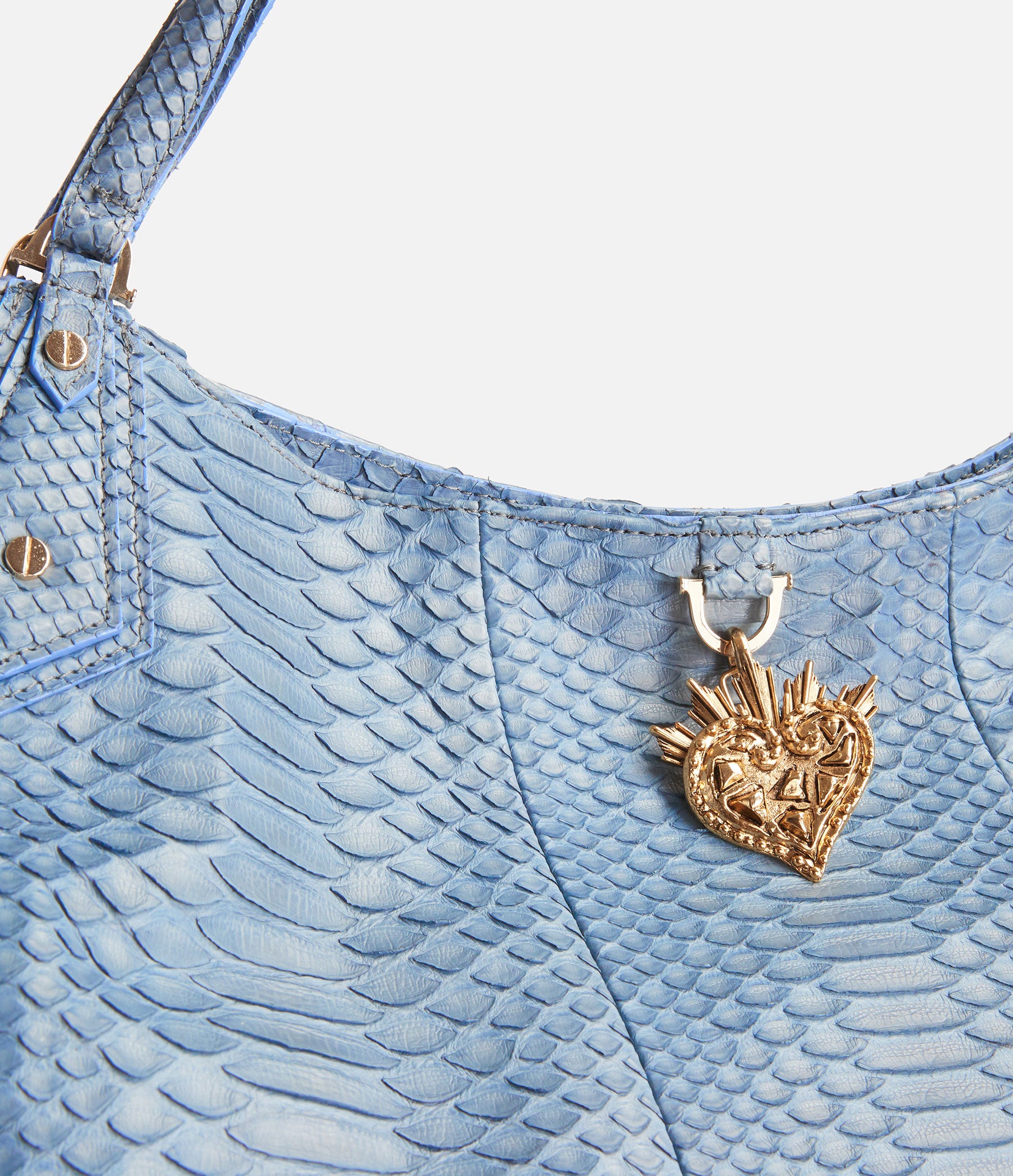 Hobo Tote in Cornflower Blue Python with Gold Hardware