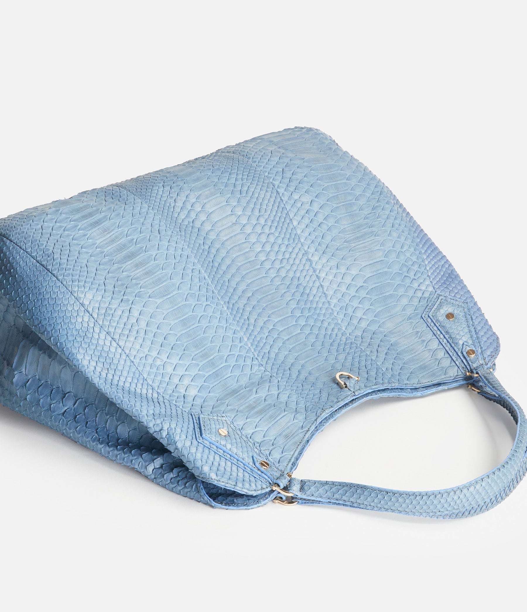 Hobo Tote in Cornflower Blue Python with Gold Hardware
