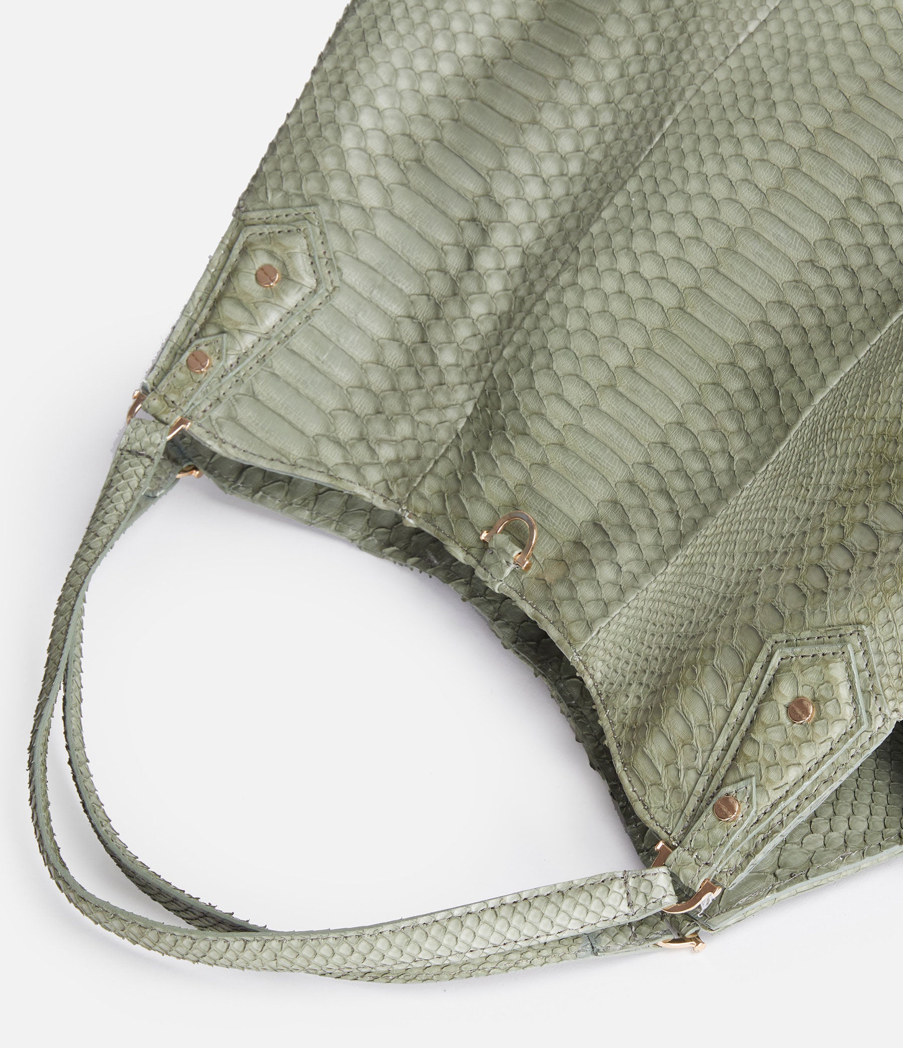 Hobo Tote in Mint Python with Gold Hardware