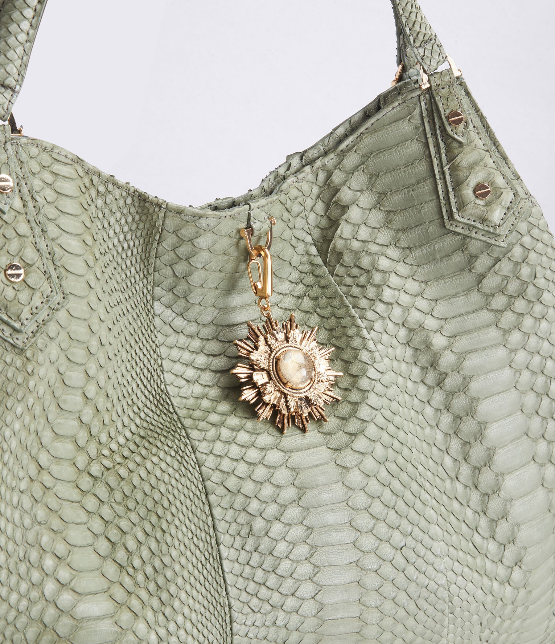 Hobo Tote in Mint Python with Gold Hardware