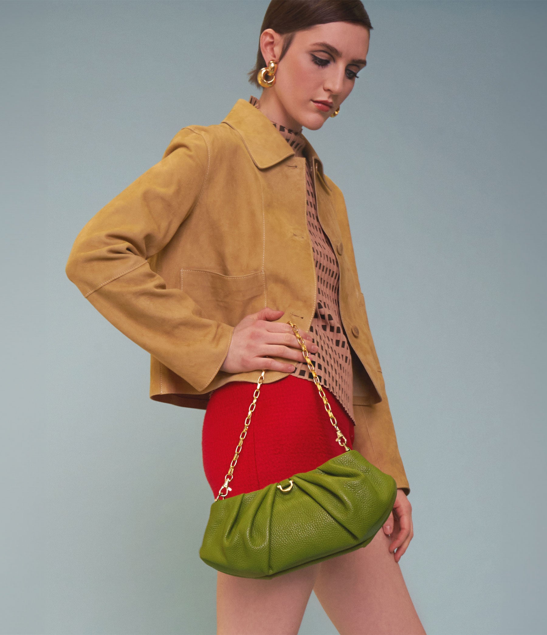 The Croissant in Lime Leather with Gold Hardware