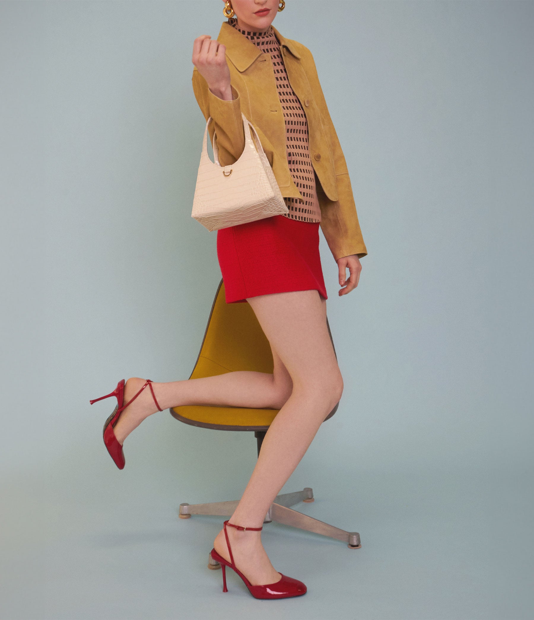 The Lady Tote in White Croc-Embossed Leather with Gold Hardware