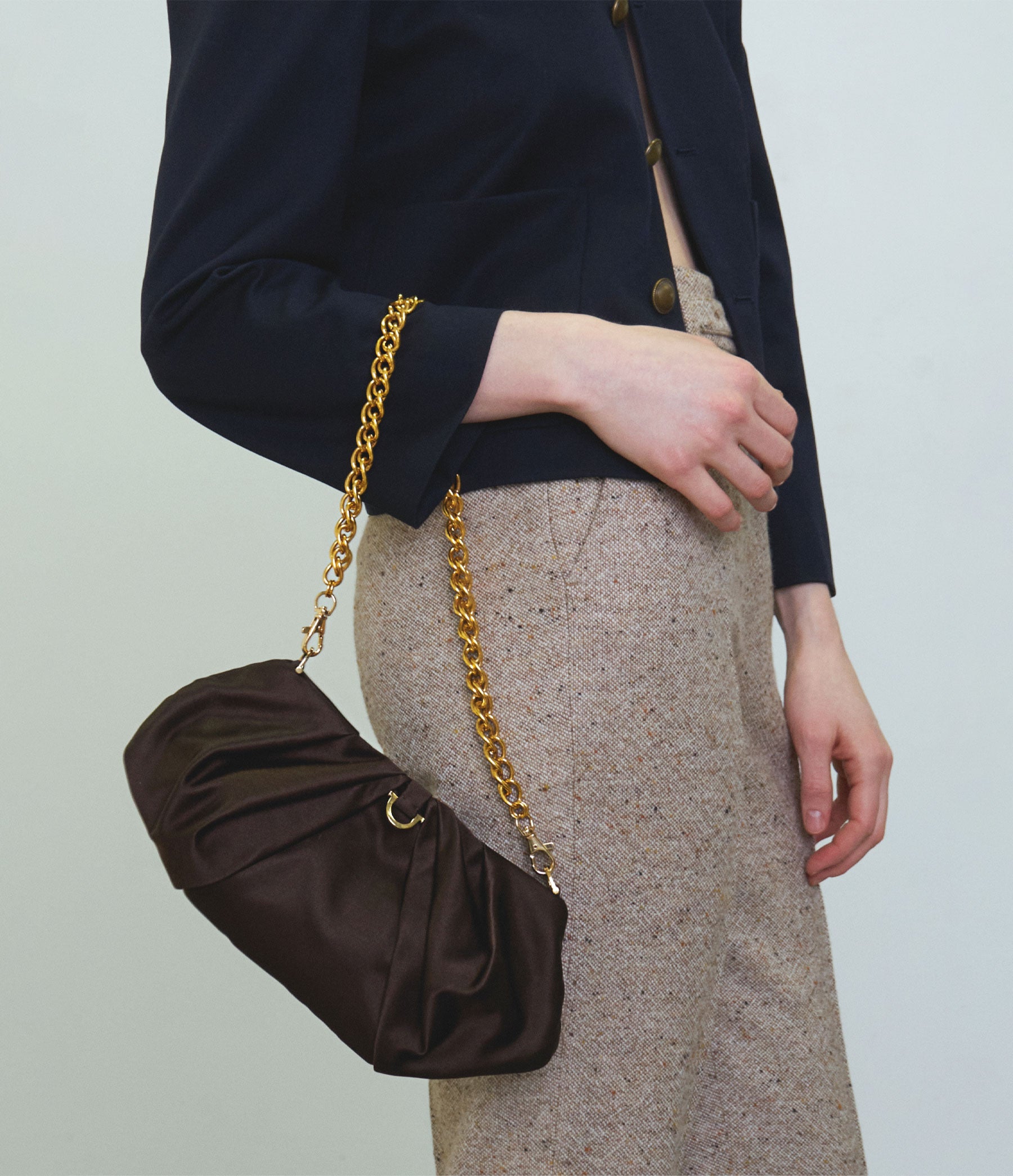 The Croissant in Brown Satin with Gold Hardware