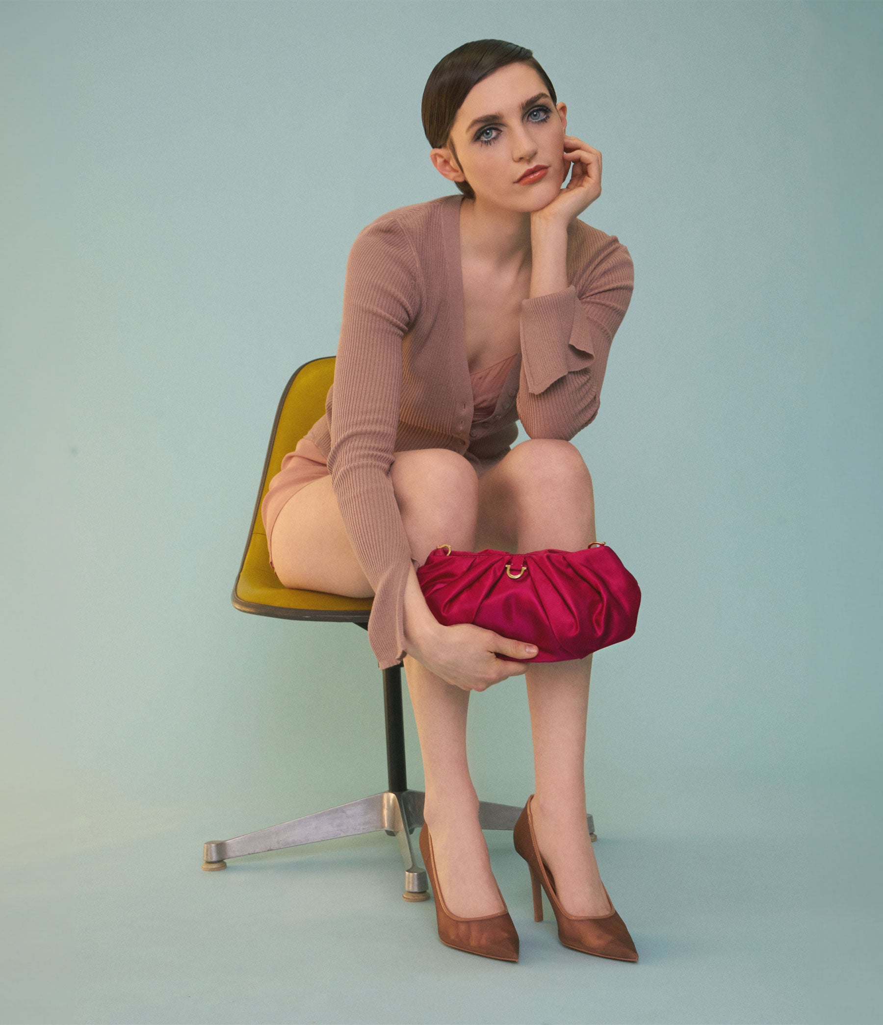 The Croissant in Fuchsia Satin with Gold Hardware