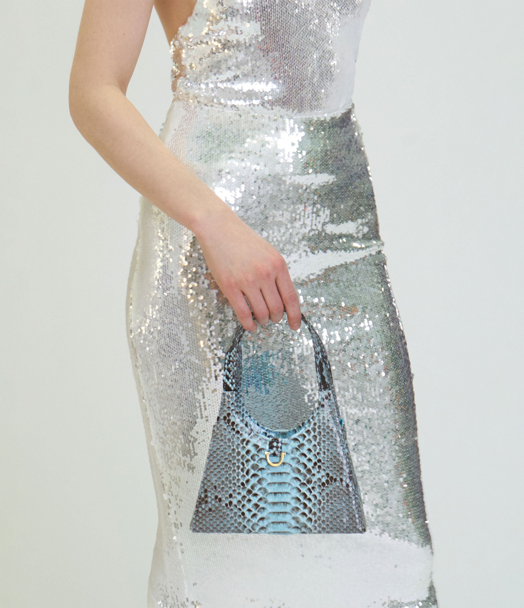 The Lady Tote in Aqua Python with Gold Hardware