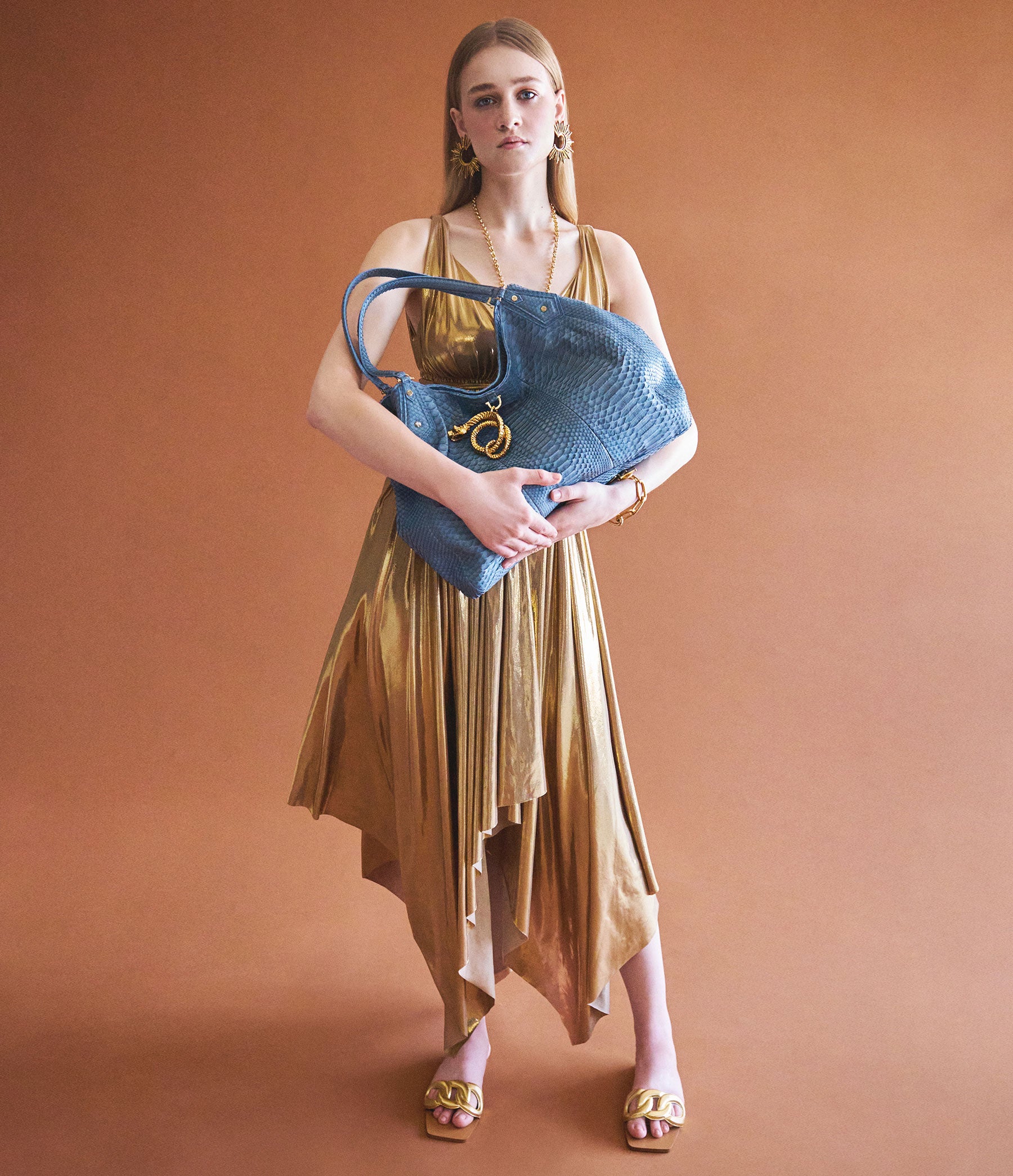 Hobo Tote in Cornflower Blue Python with Gold Hardware