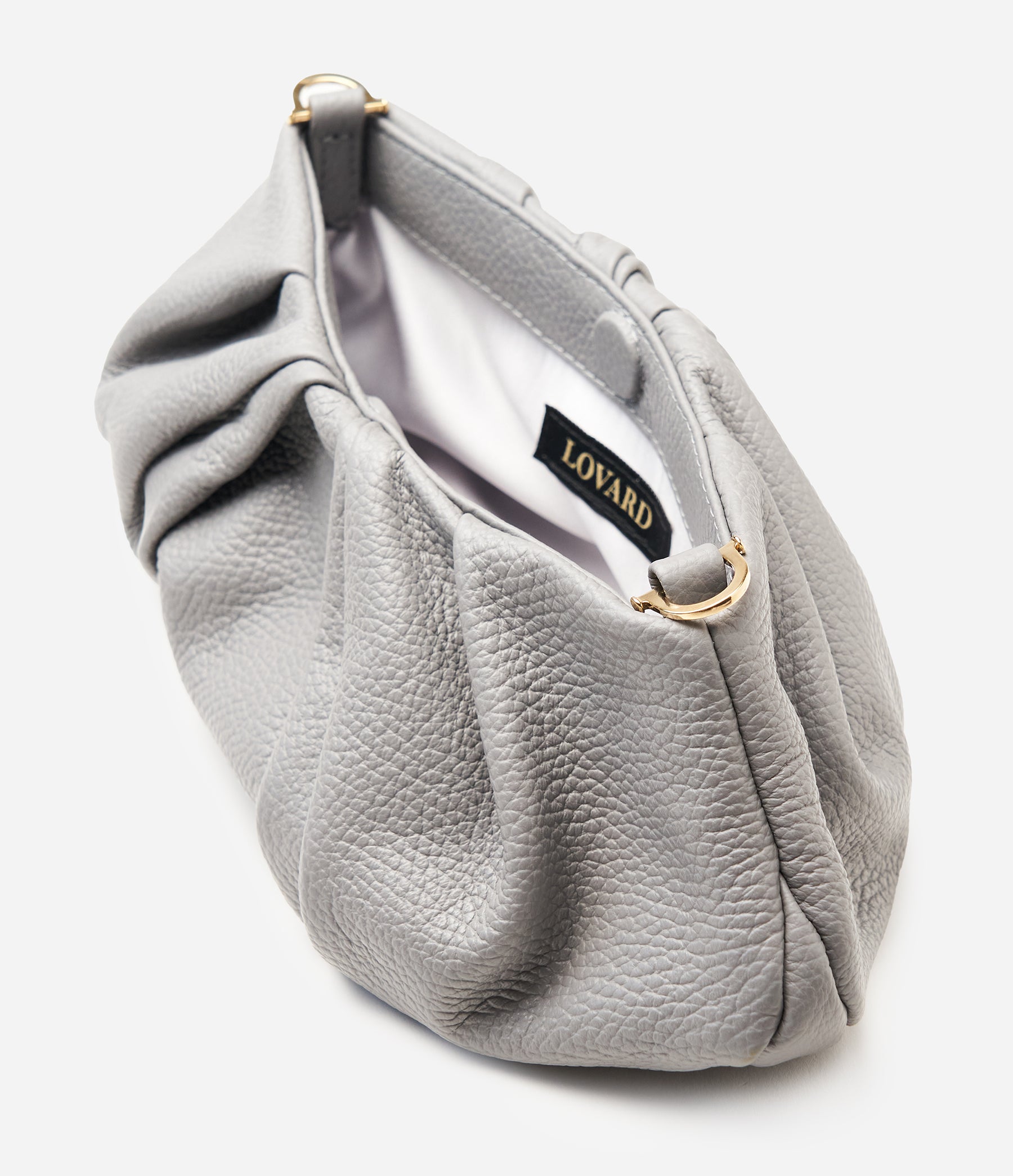 The Croissant in Stone Grey Leather with Gold Hardware