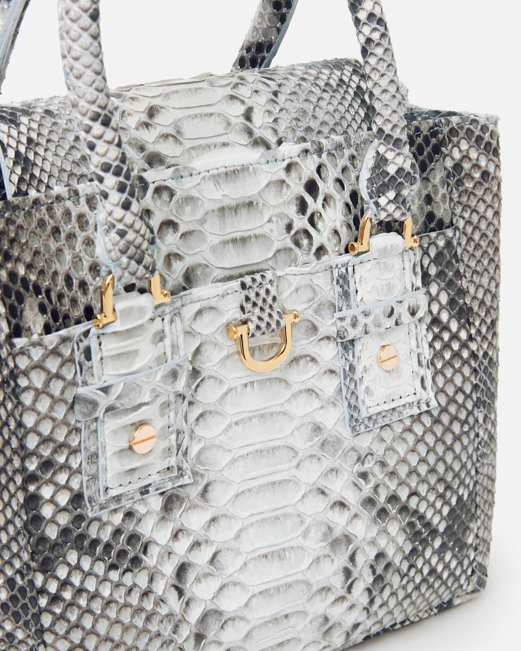 Python Box Tote in Natural Python with Gold Hardware