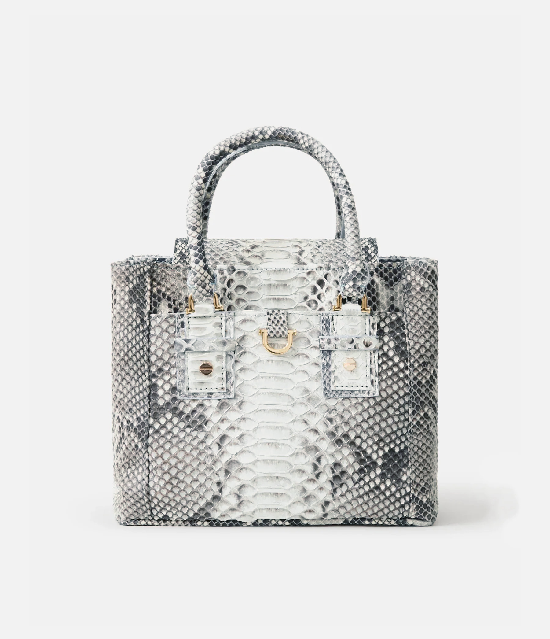 Python Box Tote in Natural Python with Gold Hardware