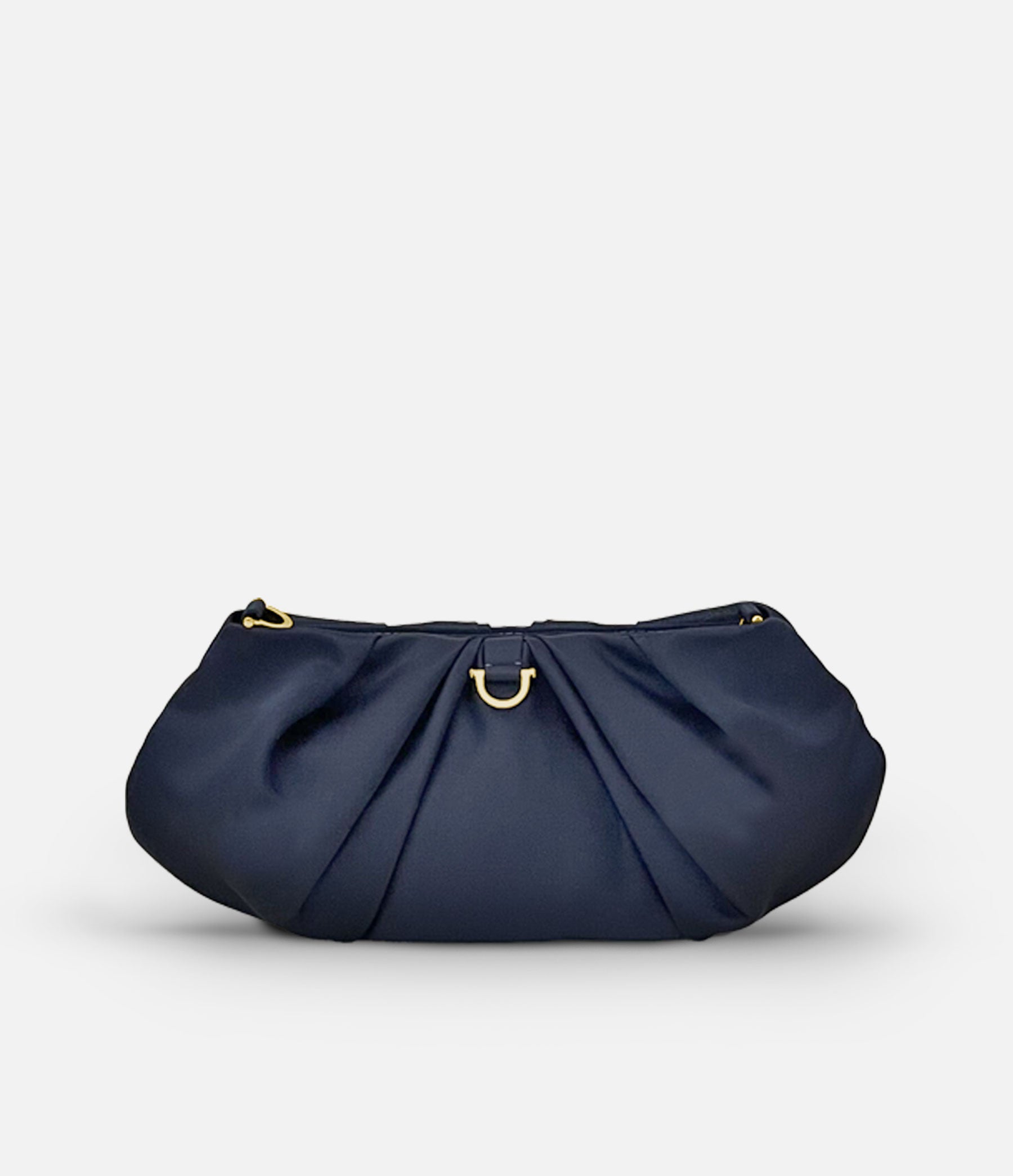 The Croissant in Navy Satin with Gold Hardware