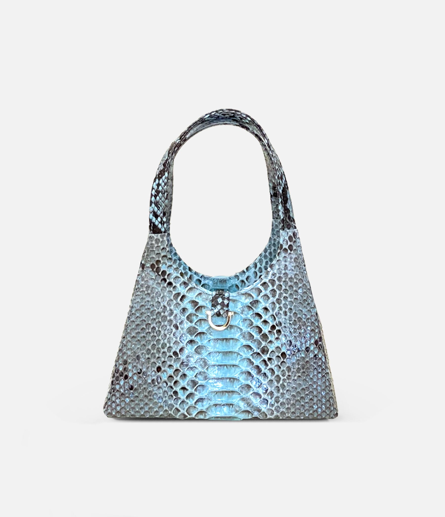 The Lady Tote in Aqua Python with Gold Hardware