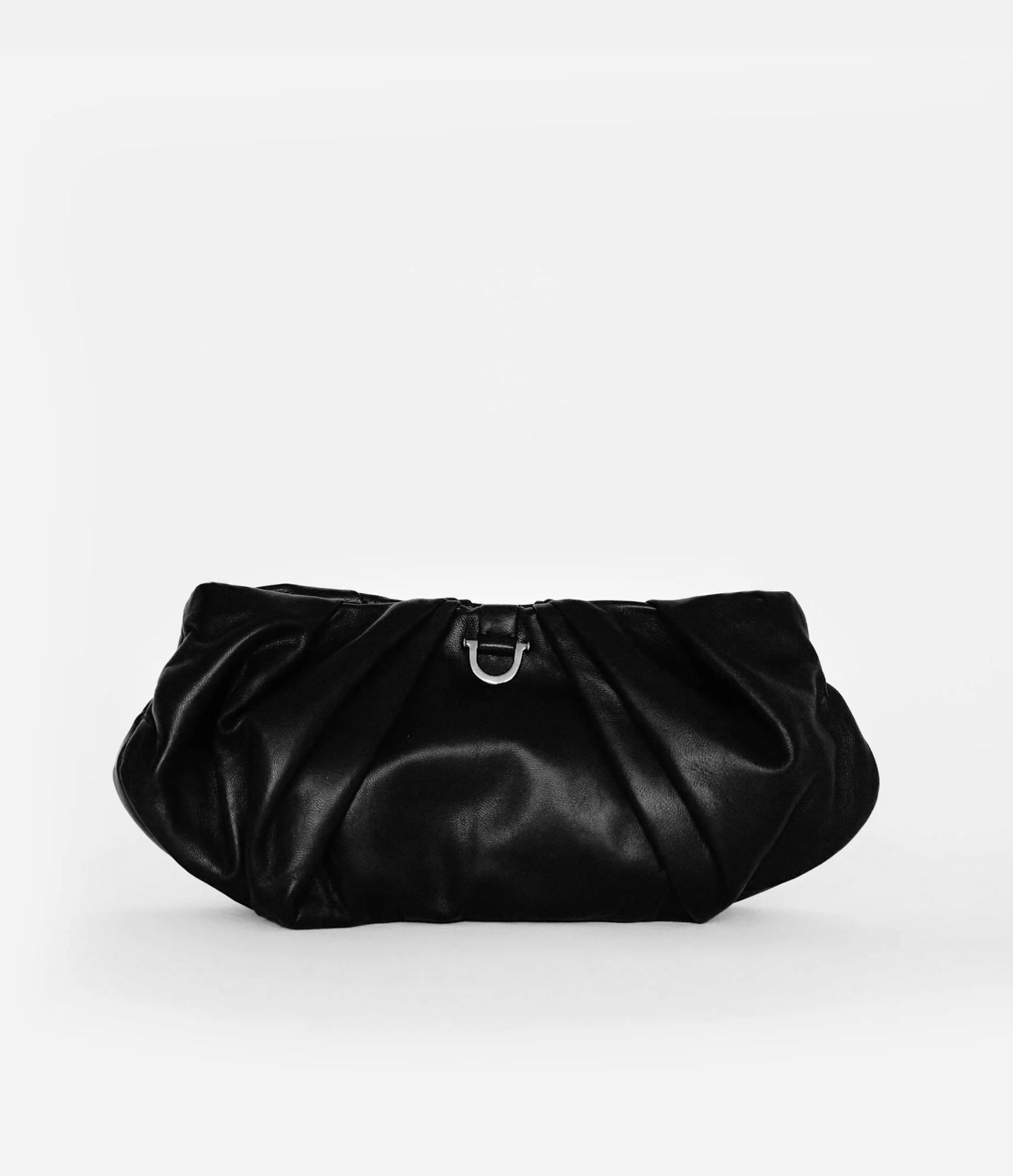 The Leather Croissant Bag in Black Leather with Silver Hardware