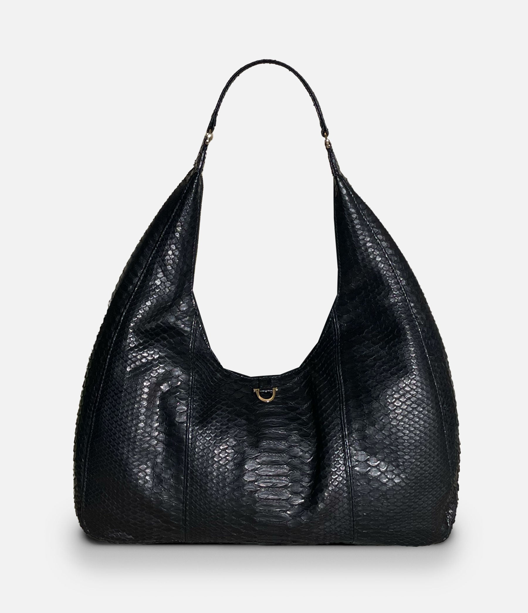 The New Hobo in Black Python with Gold Hardware