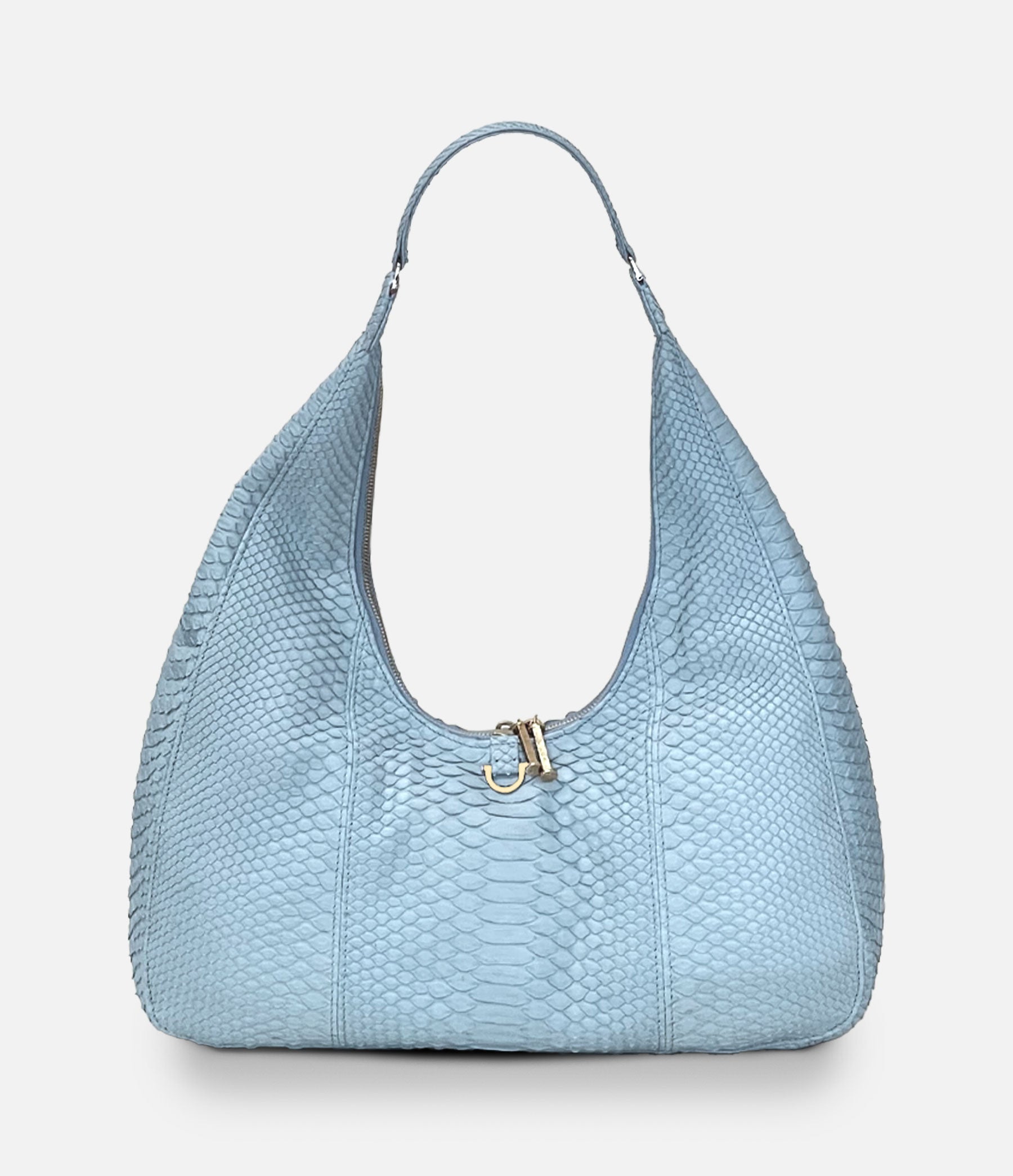 The New Hobo in Ice Blue Python with Gold Hardware