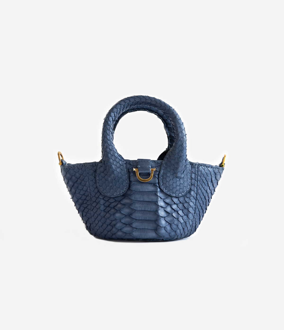 The Gumdrop Tiny Tote in Midnight Python with Gold Hardware