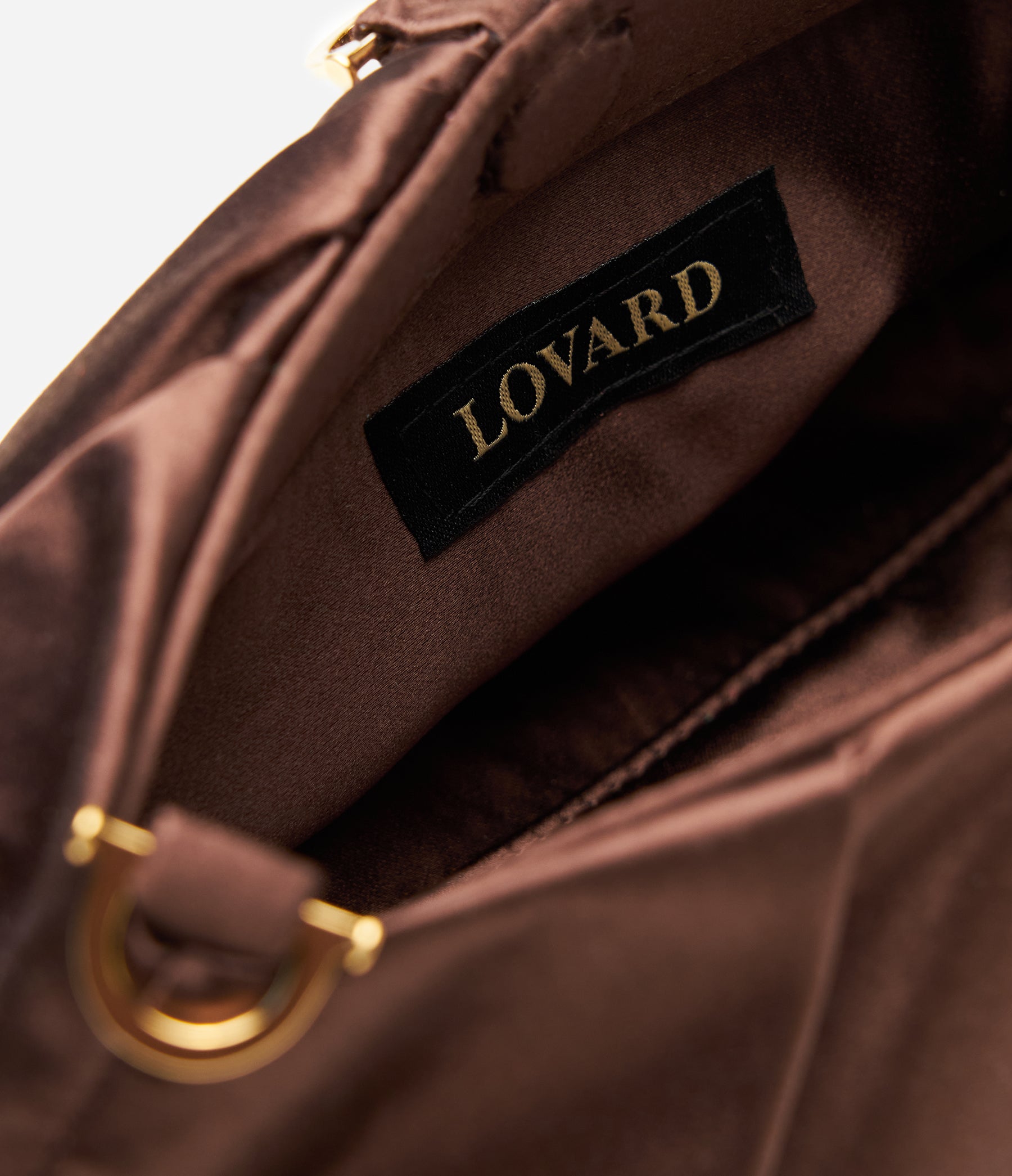 The Croissant in Chocolate Brown Satin with Gold Hardware