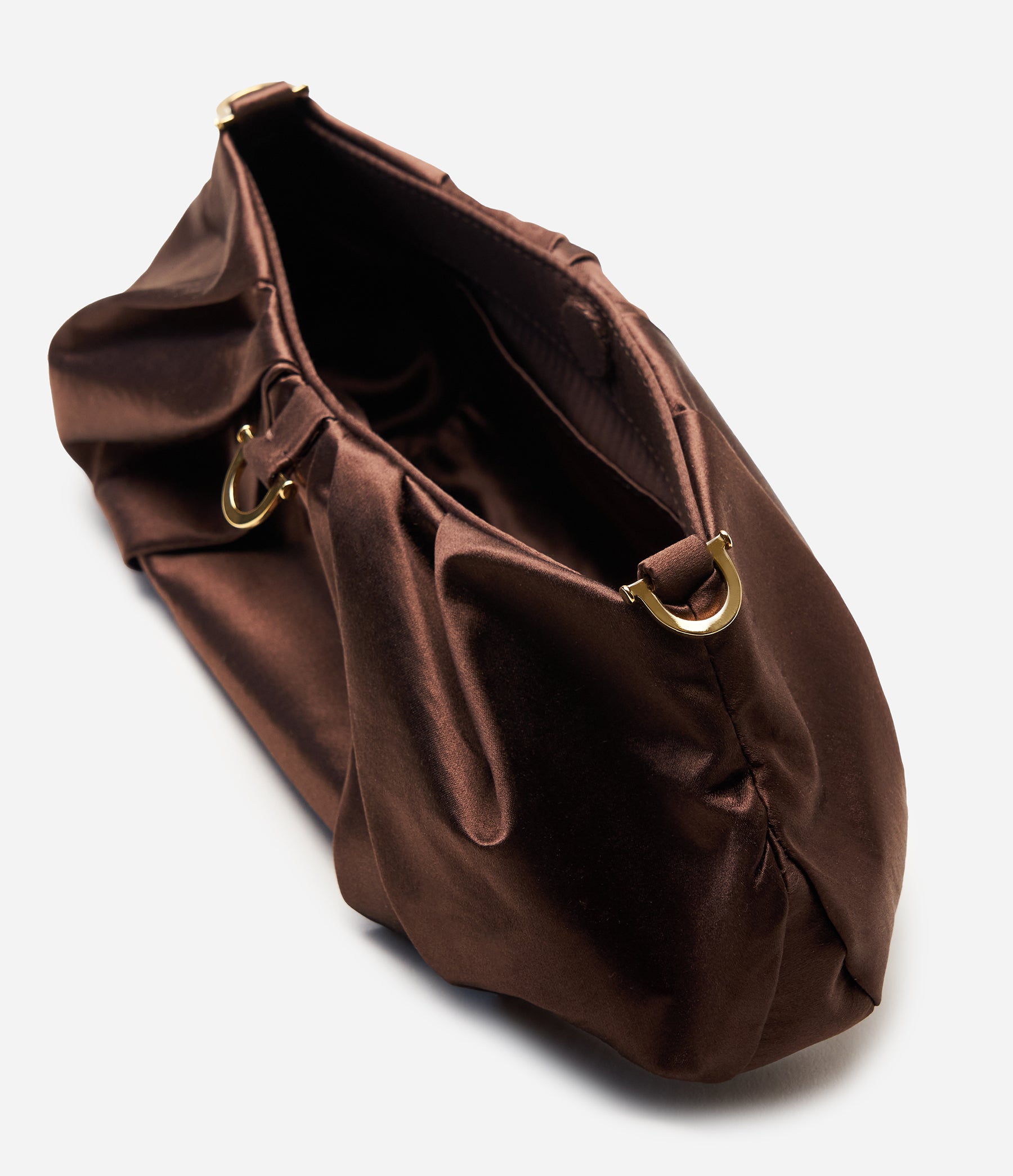 The Croissant in Chocolate Brown Satin with Gold Hardware