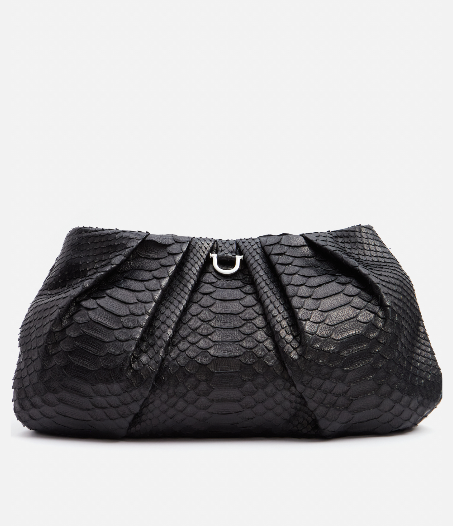 Large Python Croissant in Black Python with Silver Hardware