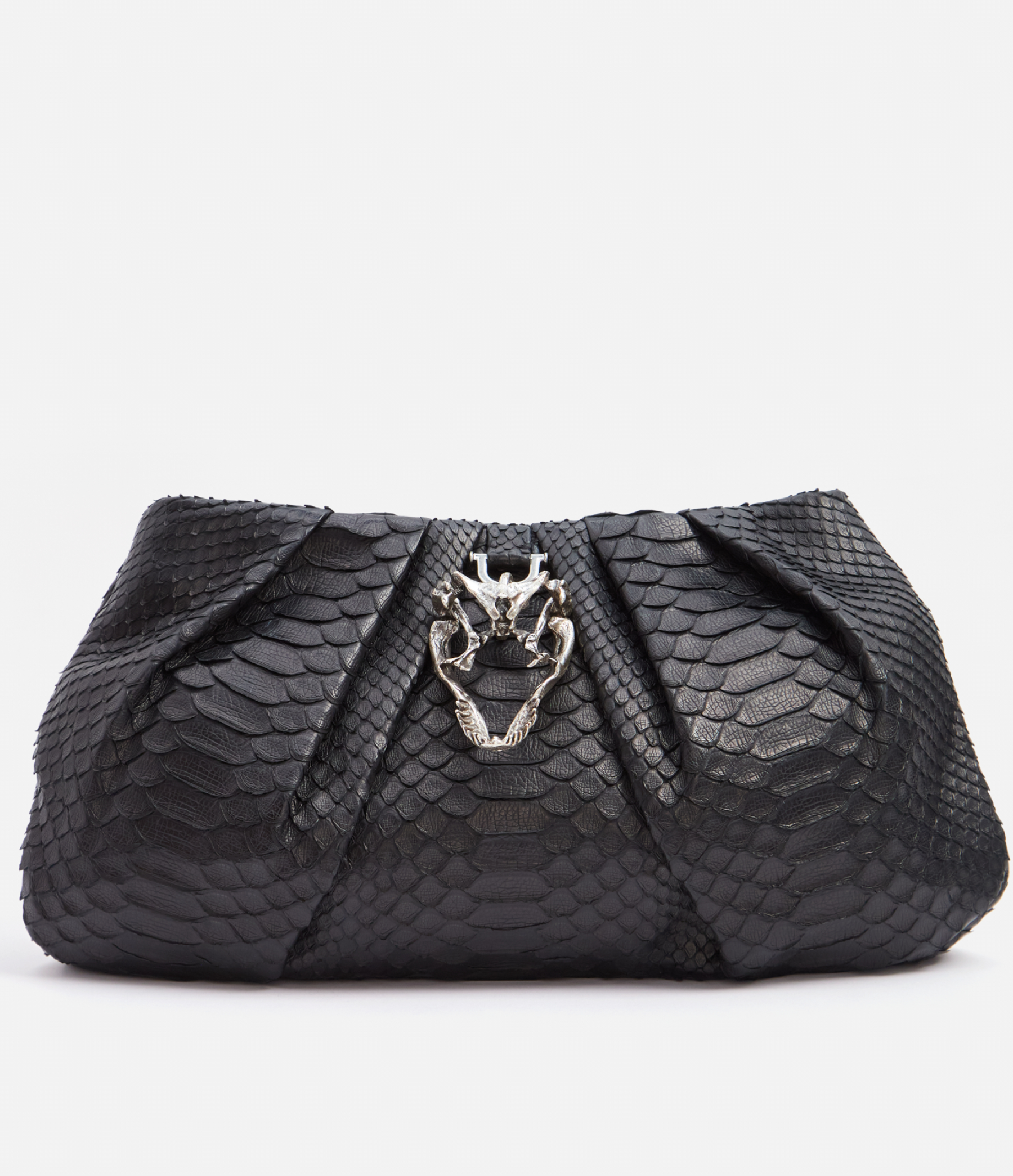 Large Python Croissant in Black Python with Silver Hardware