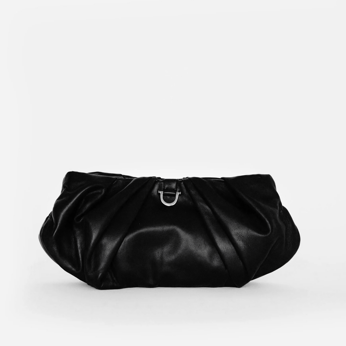 The Leather Croissant Bag in Black Leather with Silver Hardware