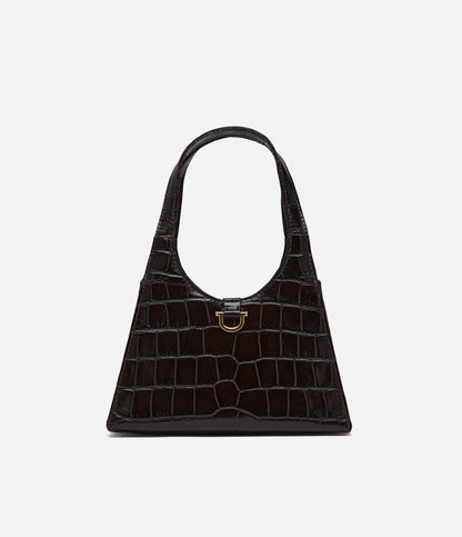 Brown Croc Embossed Leather / Gold