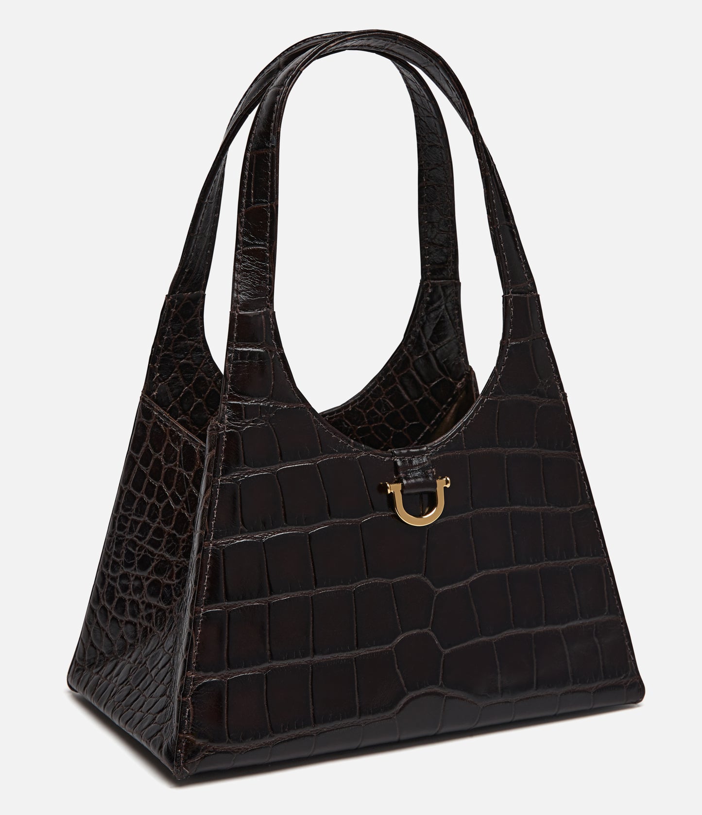 Brown Croc Embossed Leather / Gold