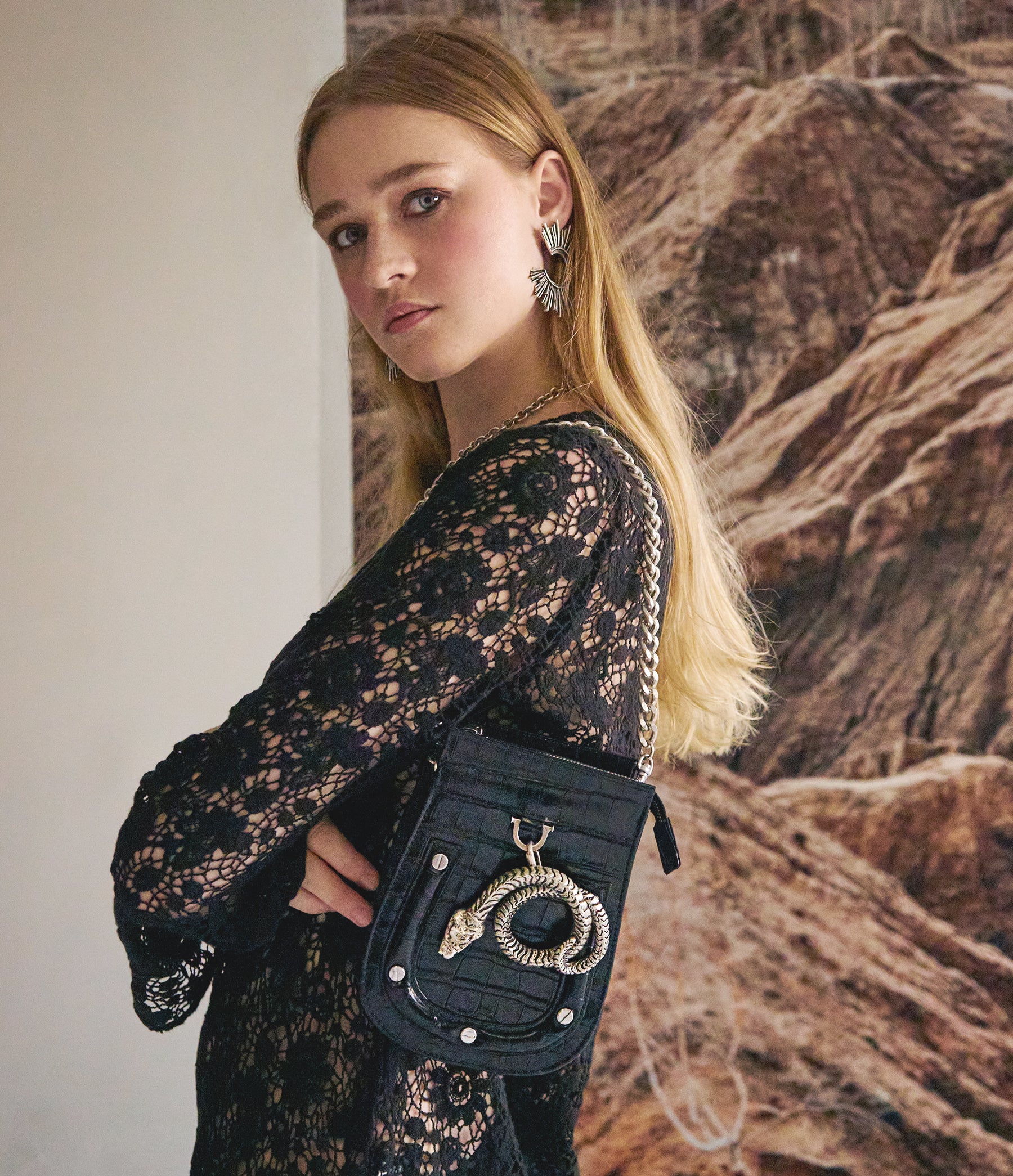 Black Croco Leather / Silver