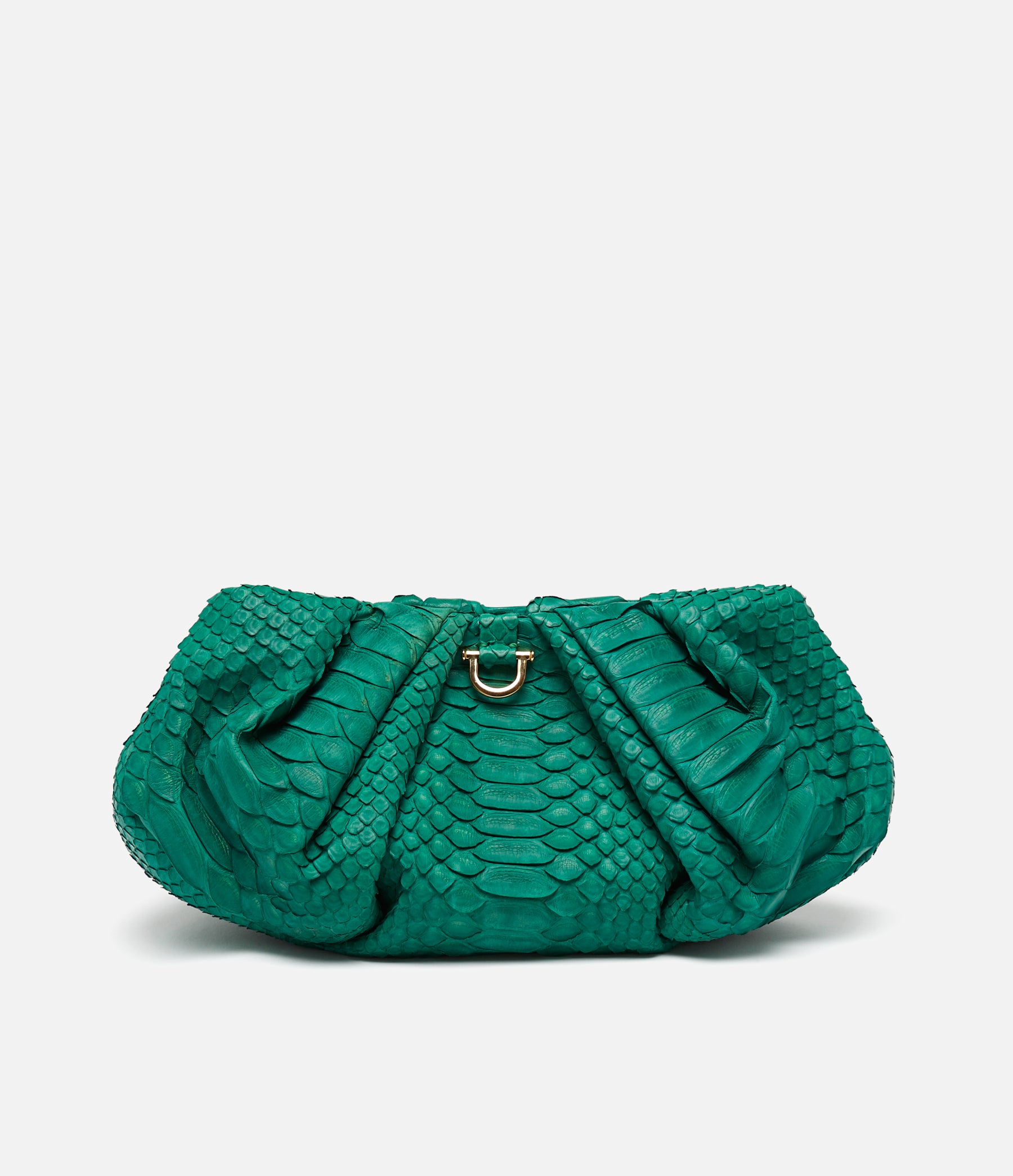 The Croissant Bag in Kelly Green Python with Gold Hardware