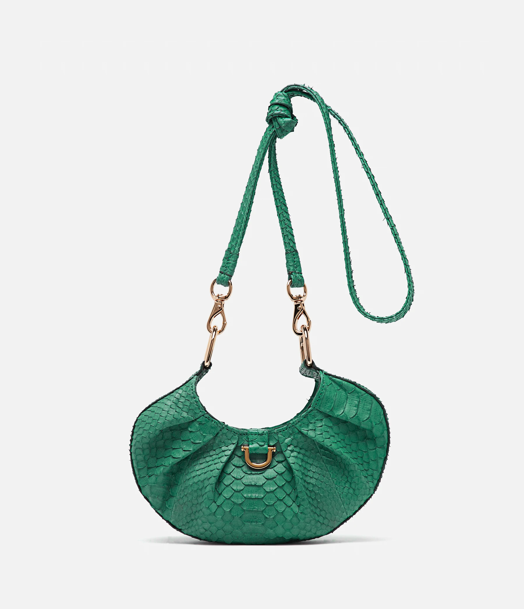 The Mini Croissant Bag in Kelly Green Python with Gold Hardware