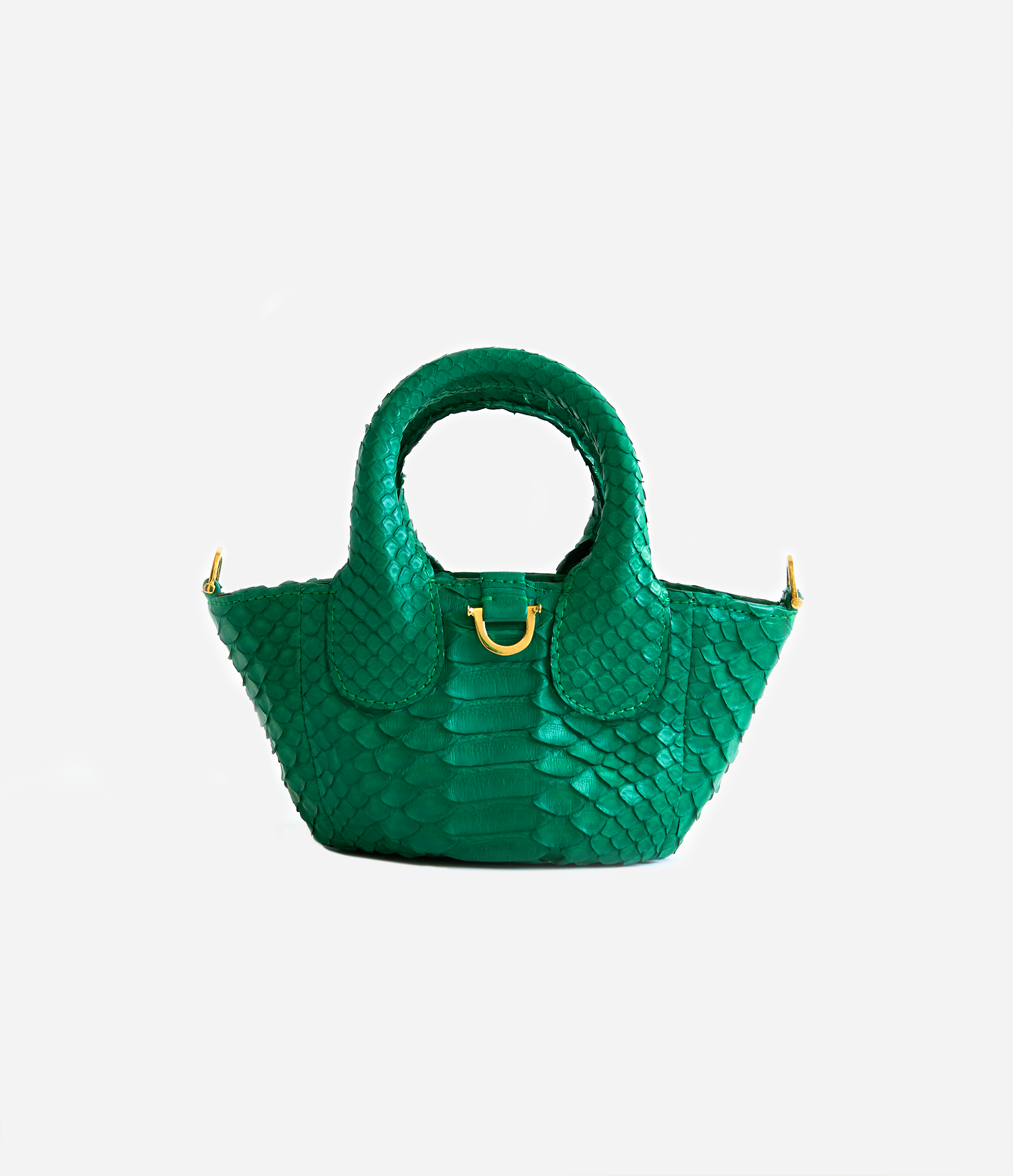 The Gumdrop Tiny Tote in Kelly Green Python with Gold Hardware